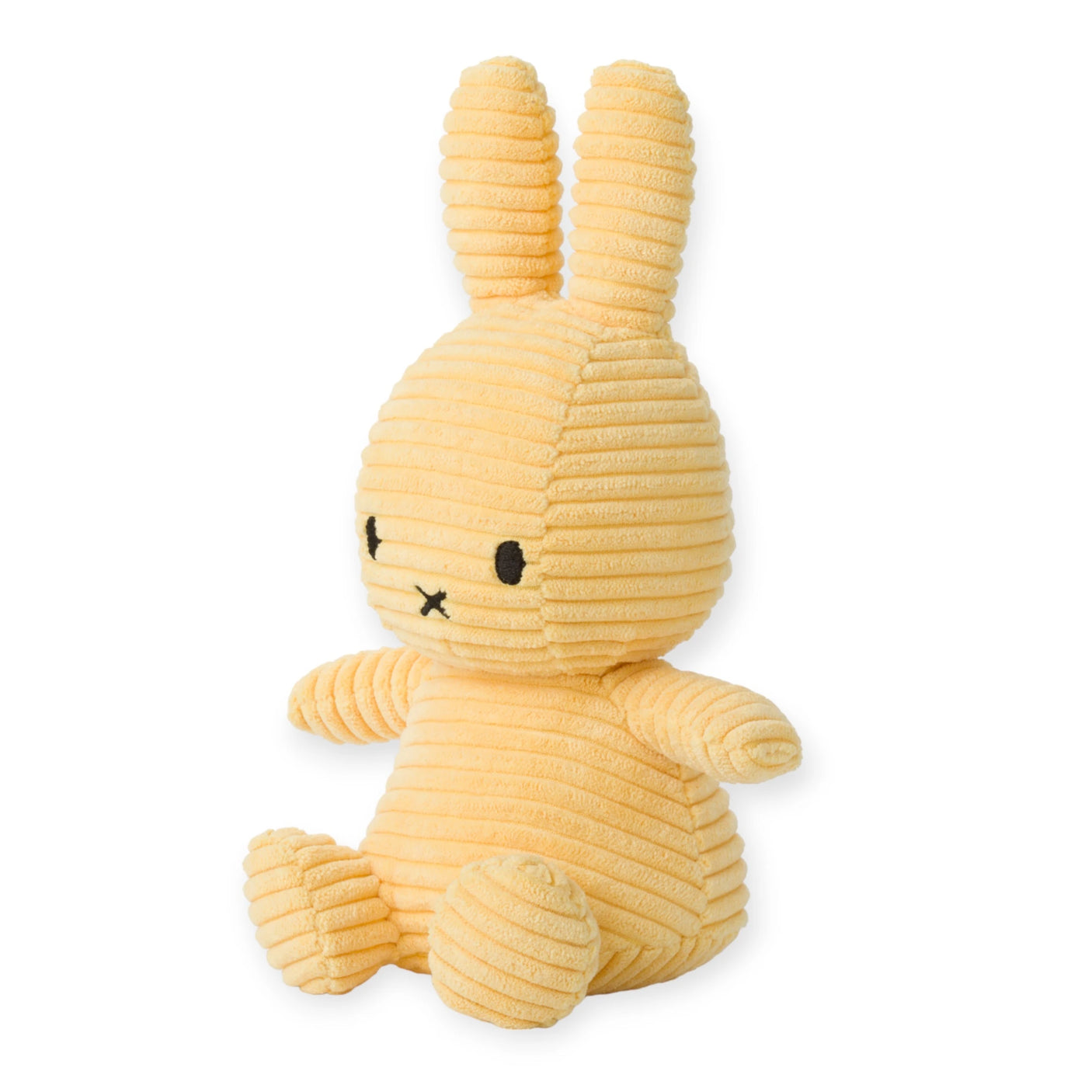 The buttercream corduroy Miffy Bunny Plush, crafted from recycled polyester, sits upright with its long ears against a white background.
