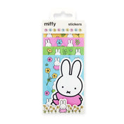Miffy bunny flower sticker sheet on retail card, pink shirt and multicolored blooms