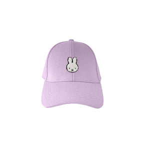 Light purple baseball cap with embroidered white bunny face on front center against white background