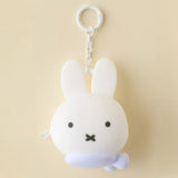 Miffy bunny coin pouch keychain, white plush bunny face with hanging key ring chain.
