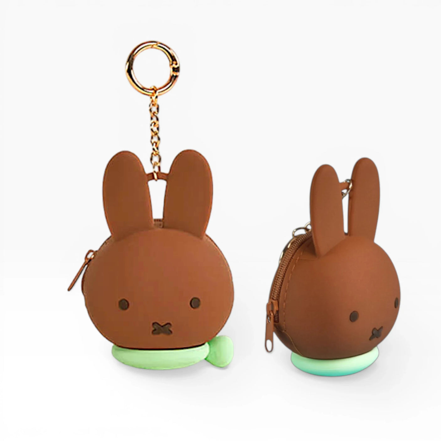 Miffy bunny coin pouch keychain, brown plush bunny with key ring and zipper pouch.