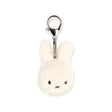 Fluffy white rabbit keychain with metal ring and embroidered face