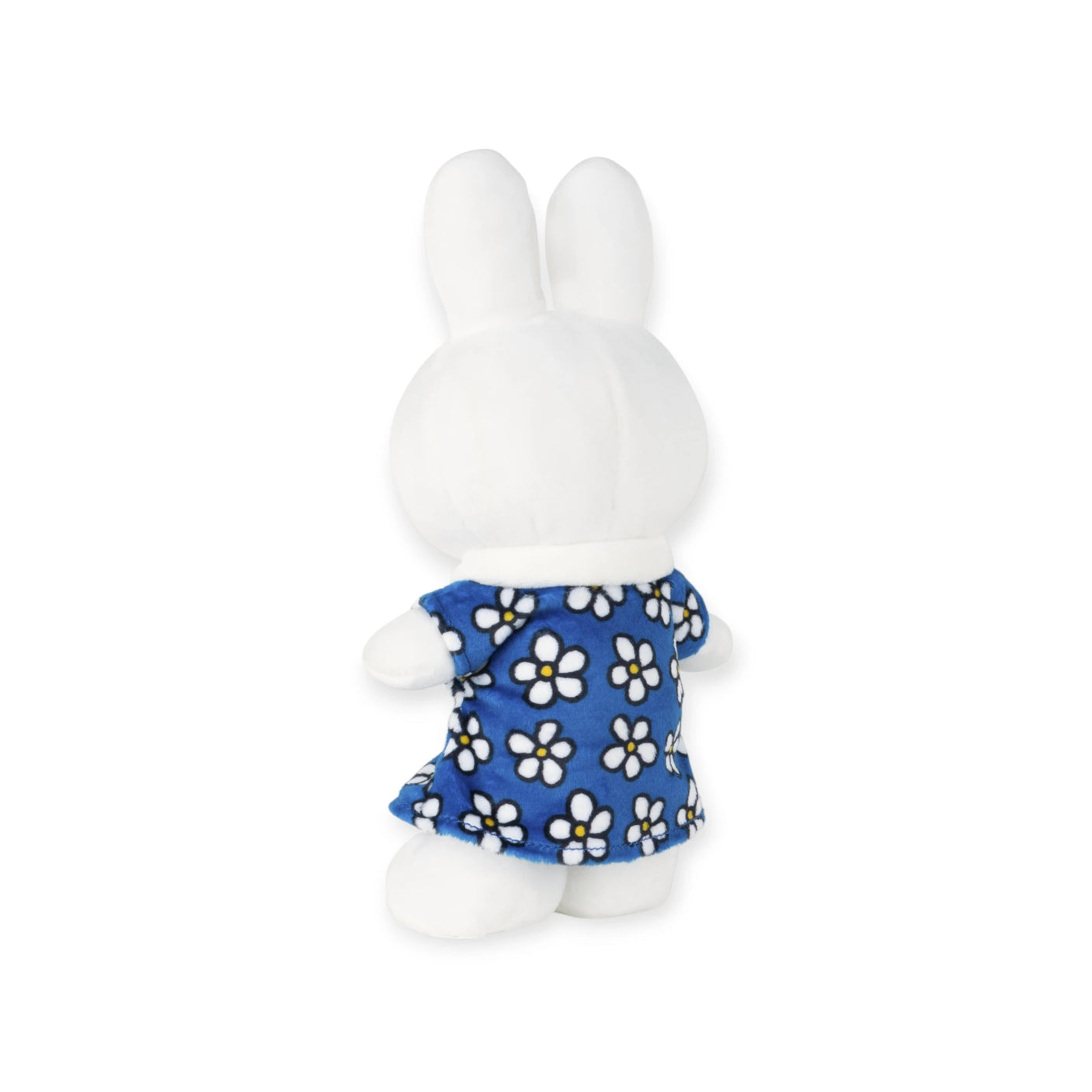 A limited edition 23cm plush from Miffy, the Miffy Flower Dress Plush wears a delightful blue dress with white daisies and faces away.