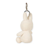 Cream plush bunny keychain with metal clip, back view