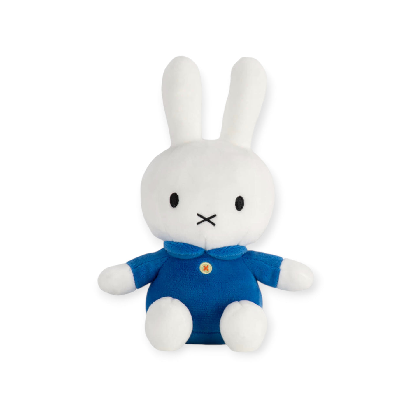 Introducing the Miffy Plush Classic Blue - 20cm by Miffy, a cuddly companion featuring long ears and an upright pose against a pristine white backdrop.