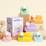 Miffy sofa stand blind box set with pastel character sofas and retail packaging