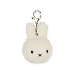 Miffy Squish Ball Keychain - White showing a soft white plush bunny with simple embroidered face and metal clasp by Miffy