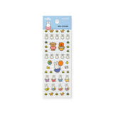 Sheet of cartoon character stickers with a blue label on a white background