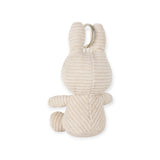 Back view of the limited edition 10cm stone grey Miffy corduroy rabbit keychain with a metal loop at the top.