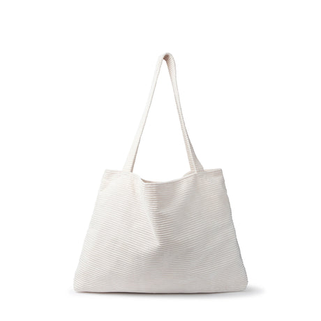 Eco-friendly, white textured Miffy Corduroy Shopper Bag with long handles, showcased against a plain white background.