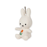 The Miffy Plush Tulip Keychain - 10cm from Miffy features a white rabbit with an embroidered orange tulip, perfect for fans of personalized accessories who appreciate sustainable craftsmanship.