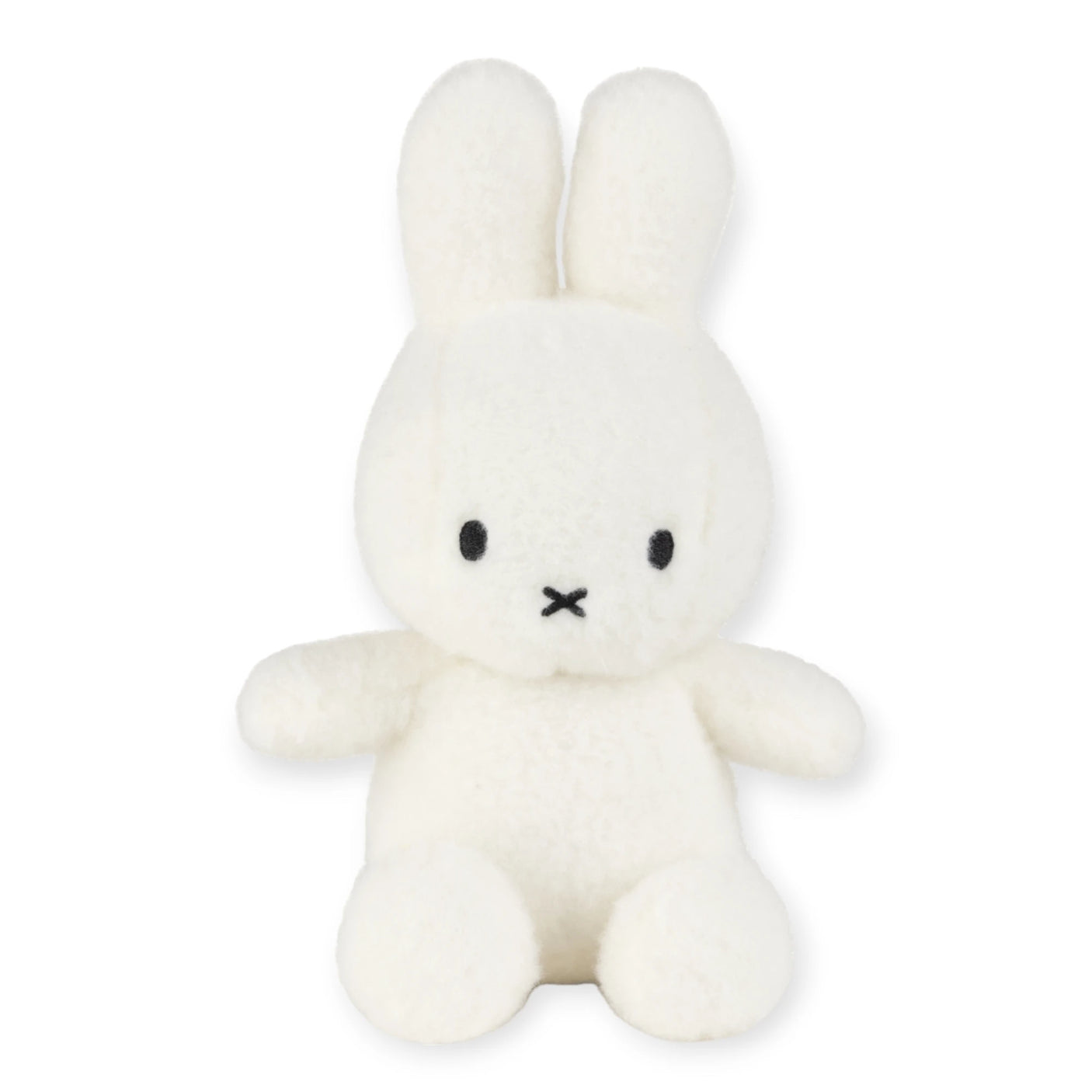 Sitting upright against a plain backdrop, the Miffy Plush Cotton Candy in Cream from the Miffy brand features long ears and a simple facial expression, crafted from ultra-soft fabric for a cozy feel. Measuring 23cm, this plush offers both comfort and charm.