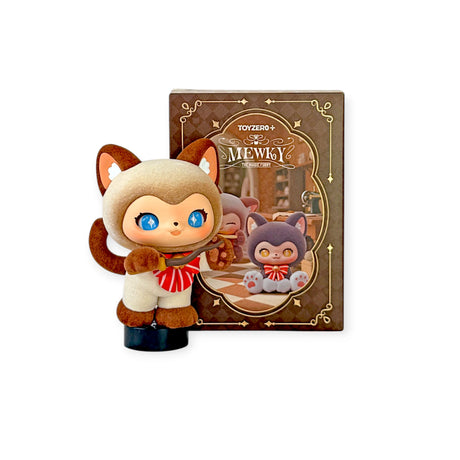 Moffy's Tailoring Shop - Magic Furry Mewky Blind Box showing a plush Mewky figure with blue eyes and red bow by Mewky and ToyZero+