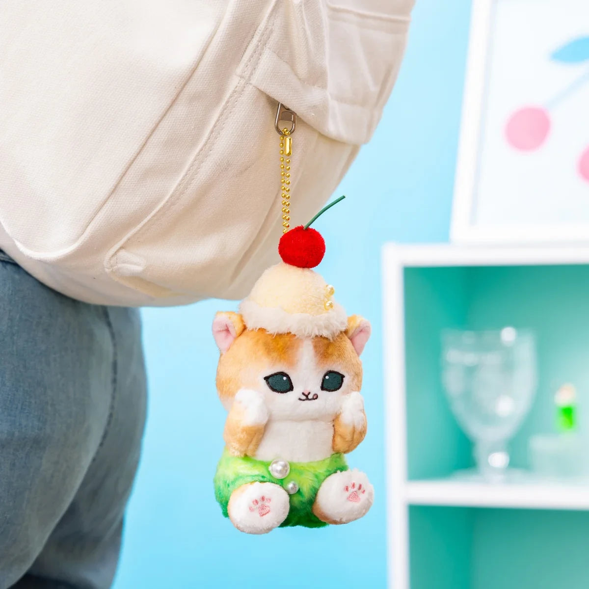 Mofusand Diner Plush Keychain - Cream Soda Nyan