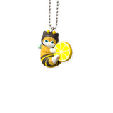 Bumblebee cat keychain charm with lemon slice and silver chain