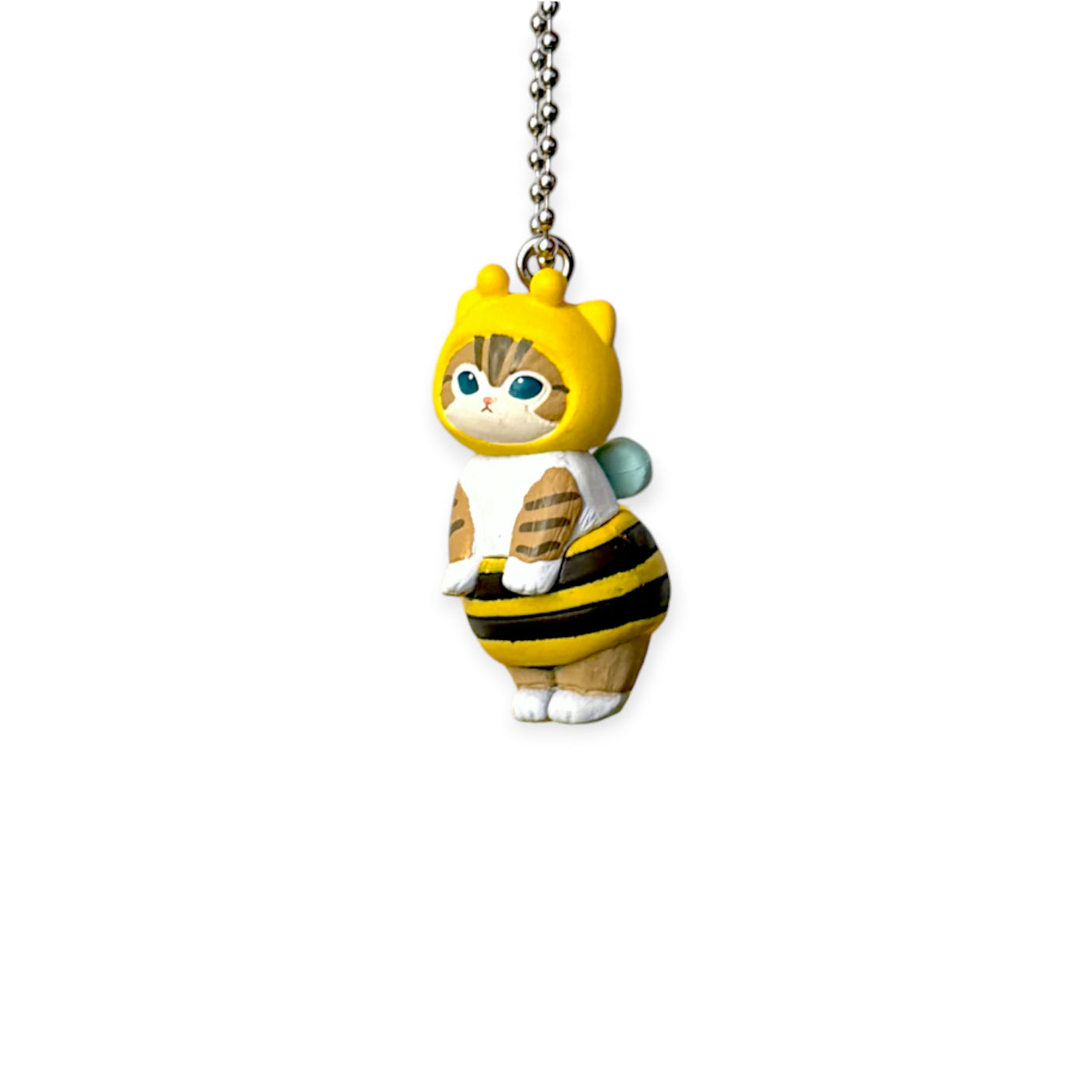 Bumblebee cat keychain charm wearing a yellow honeybee costume