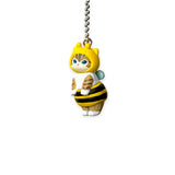 Bumblebee cat keychain charm wearing a yellow honeybee costume