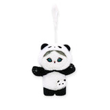 Mofusand Panda Mini Bag - Plush Keychain showing plush cat in panda costume with small panda purse on white background
