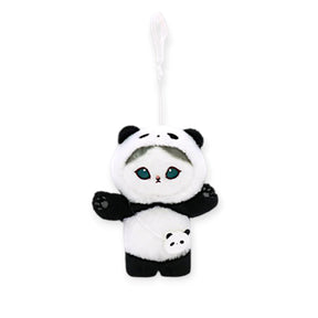 Mofusand Panda Mini Bag - Plush Keychain showing plush cat in panda costume with small panda purse on white background