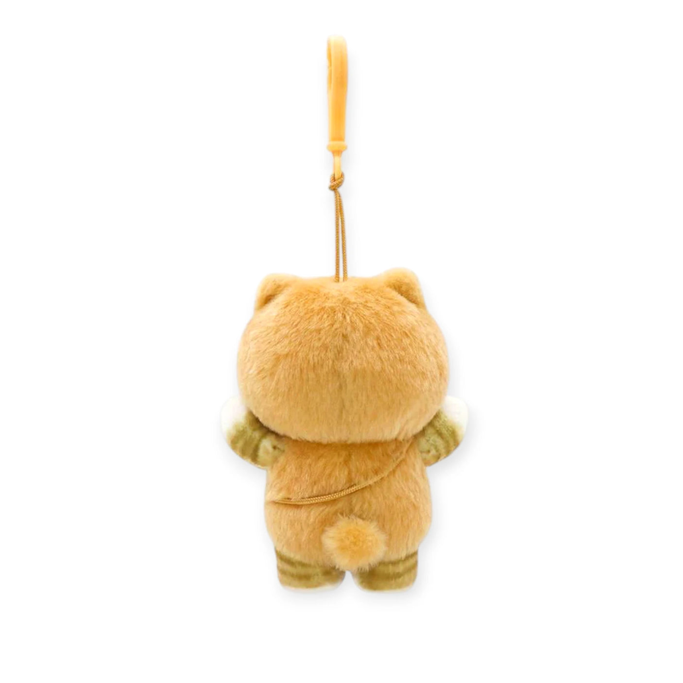 Mofusand Teddy Mini Bag - Plush Keychain showing the back of a soft plush cat in a teddy bear outfit with a small strap