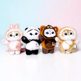 Four Mofusand Red Panda Mini Bag - Plush Keychain dolls dressed in animal costumes with small crossbody bags by Mofusand.