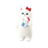 White cat character blind box figurine with red bow and small white cat figure