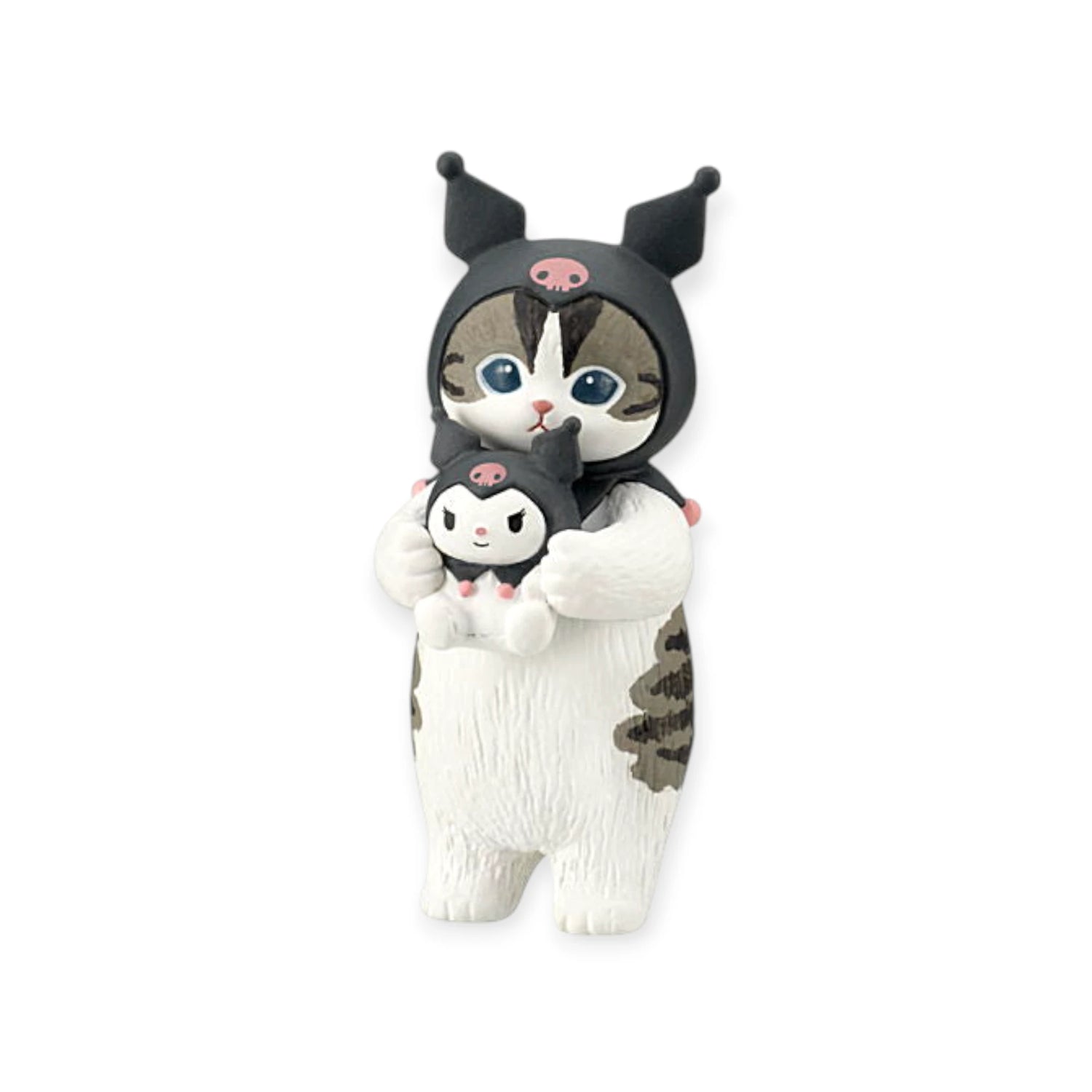 Black cat character blind box figurine holding a small white cat