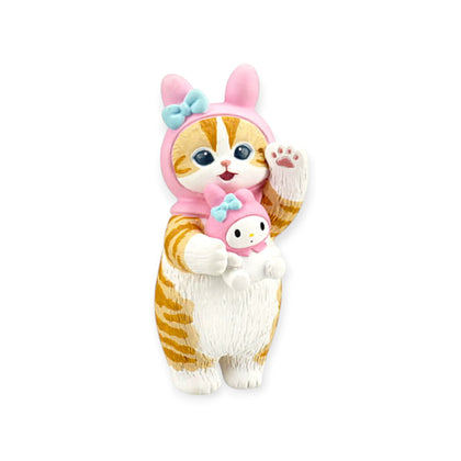 Orange tabby cat character blind box figurine with pink bunny ears