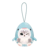 Light blue penguin plush keychain with closed-mouth face, white belly, and strap