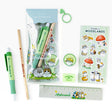 Woodlands stationery set: green pen, pencil, ruler, tape, and sticker sheets
