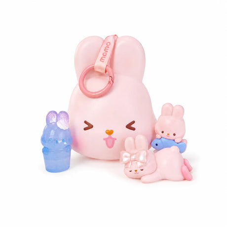 Pink bunny-shaped diary blind box case with strap and three mini figurines