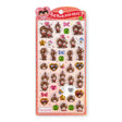 3D bubble sticker sheet with Monchhichi pop seal characters, hearts, bows, and stars