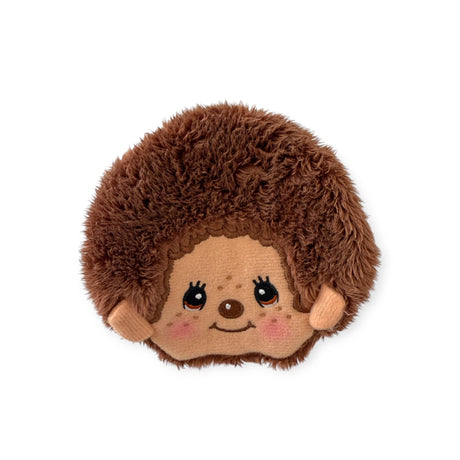 The Monchhichi Coin Pouch - Boy by Monchhichi is a plush toy shaped like a hedgehog face, featuring soft faux-fur in fluffy brown with a smiling face and small ears on a white background. Its secure clasp keeps everything snugly inside.