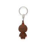 Monchhichi mini figure keychain girl, brown plush figure back with orange ribbon