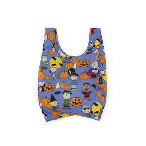 Reusable baby tote bag with Peanuts Halloween characters print on blue fabric