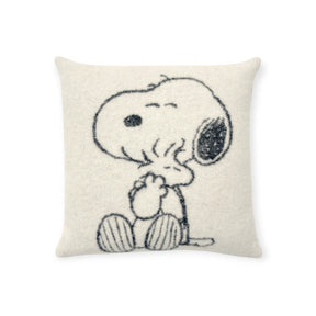 Cream wool cushion with Snoopy and Woodstock sketch front