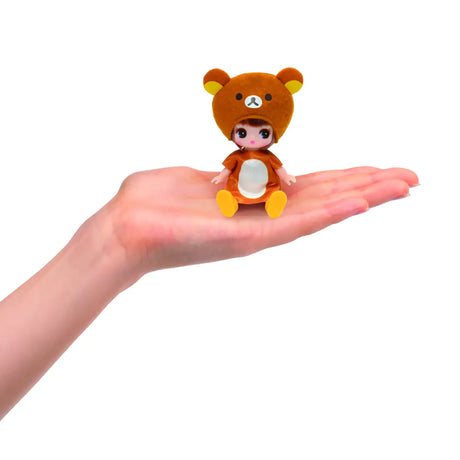 Orange bear-hood blind box character doll with hooded face and white outfit