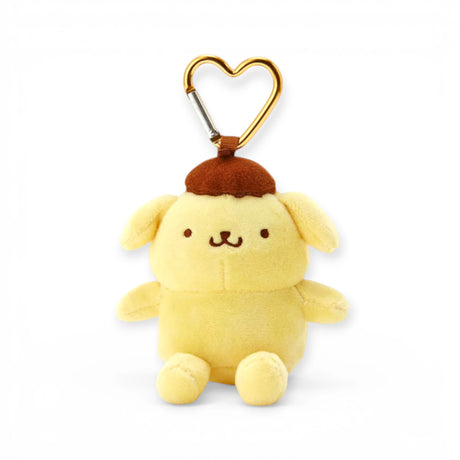 Pompompurin heart clasp keychain with small plush bear charm, tan and cream