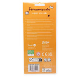 Pompompurin 3D Puffy Stickers packaging back by Sanrio showing product information and caution labels on orange background