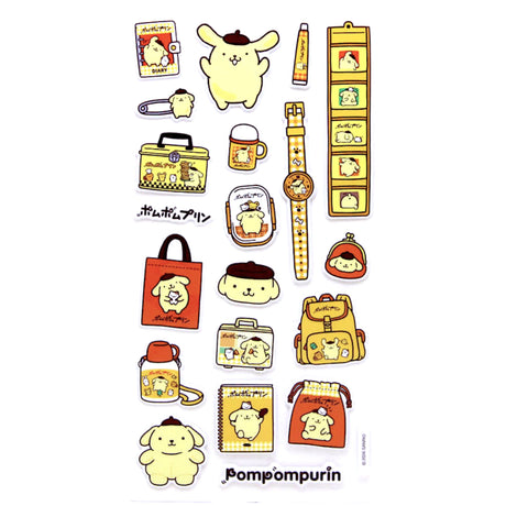 Pompompurin 3D Puffy Stickers set by Sanrio featuring character and accessories in raised 3D design on white background