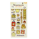 Sanrio Pompompurin 3D Puffy Stickers set featuring character in various poses on grid-patterned sheet