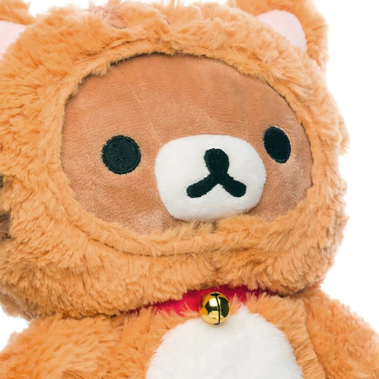The Rilakkuma Tiger Plush - 23cm by Rilakkuma features light brown fur, a white snout and belly, black eyes, and a red collar with a gold bell—an adorable, cuddly gift with charming details.