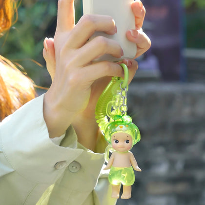 Sonny Angel green candy store keychain figurine on metal ring