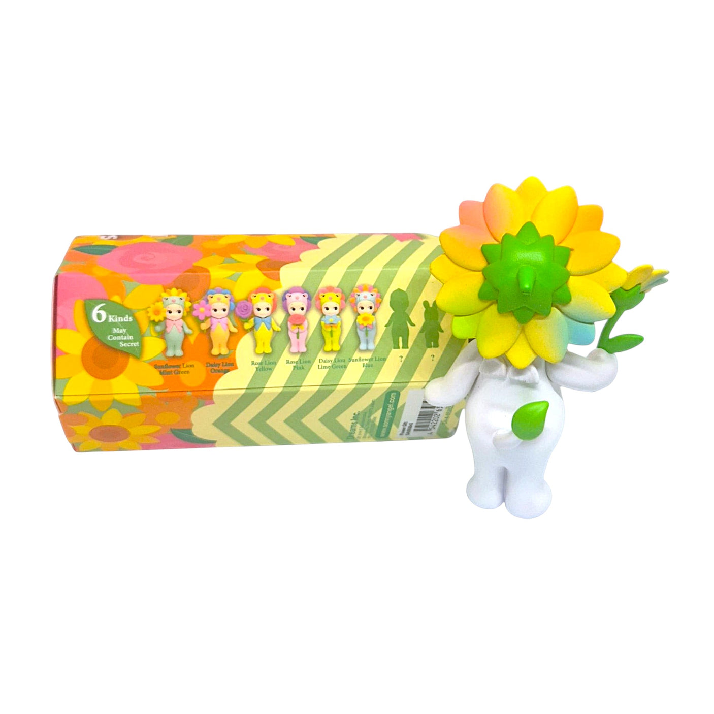 Flower Gift mini figure with oversized yellow-green flower and gift box packaging