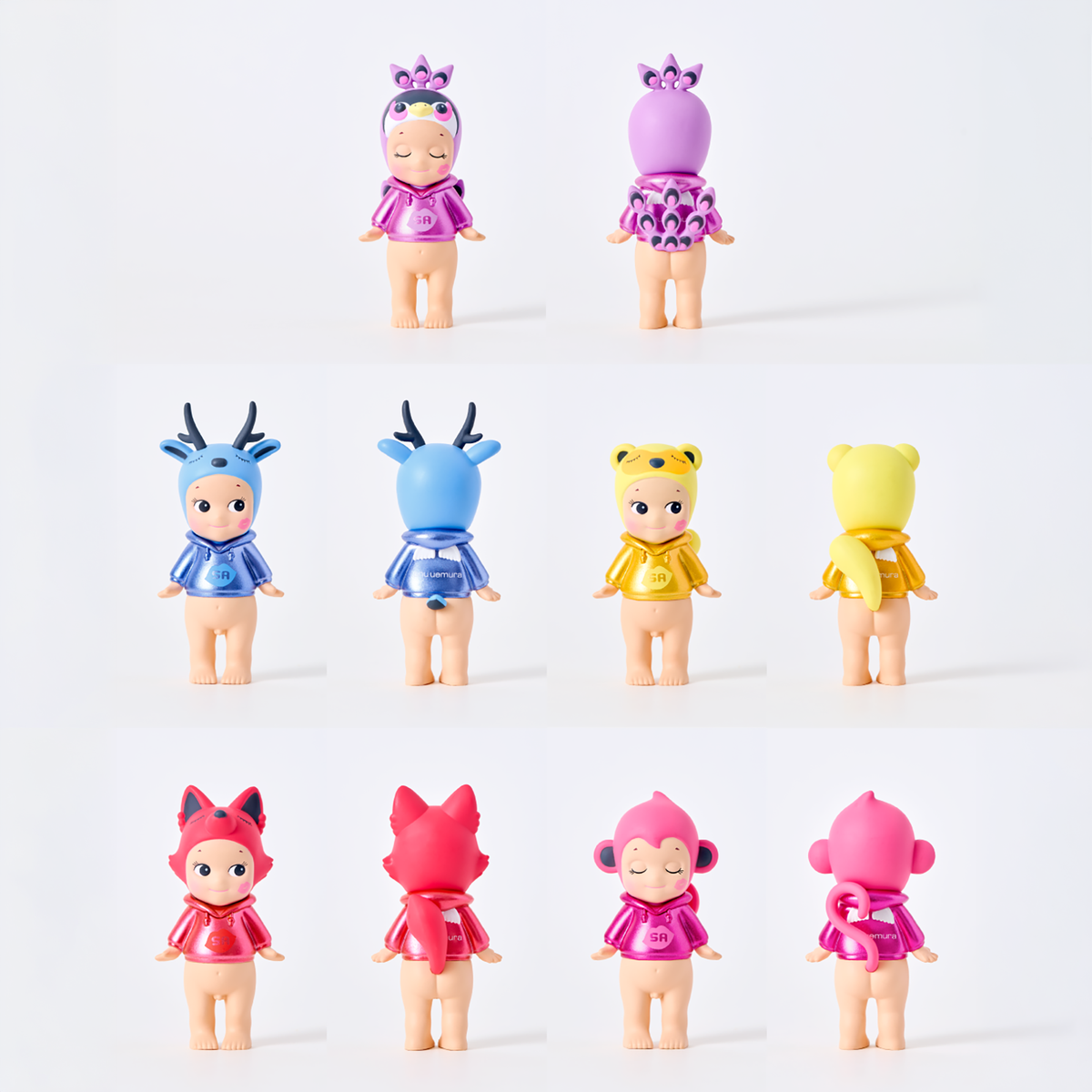 Assorted Makeup Angel blind box figures standing in a grid of colorful characters