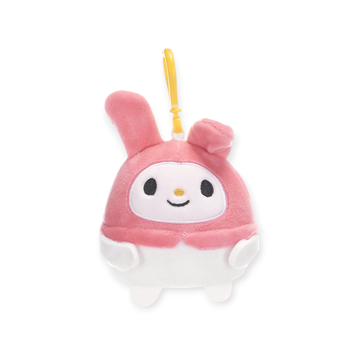 This adorable keychain from the Hello Kitty & Friends collection, inspired by Sanrio Characters, features a plush white character wearing a pink hood and long ears with a convenient loop for hanging. It's an ideal addition for fans wanting to enhance their Hello Kitty keychains lineup.