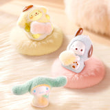 Fluffy plush bean figures: yellow lamb and gray penguin with brown ear