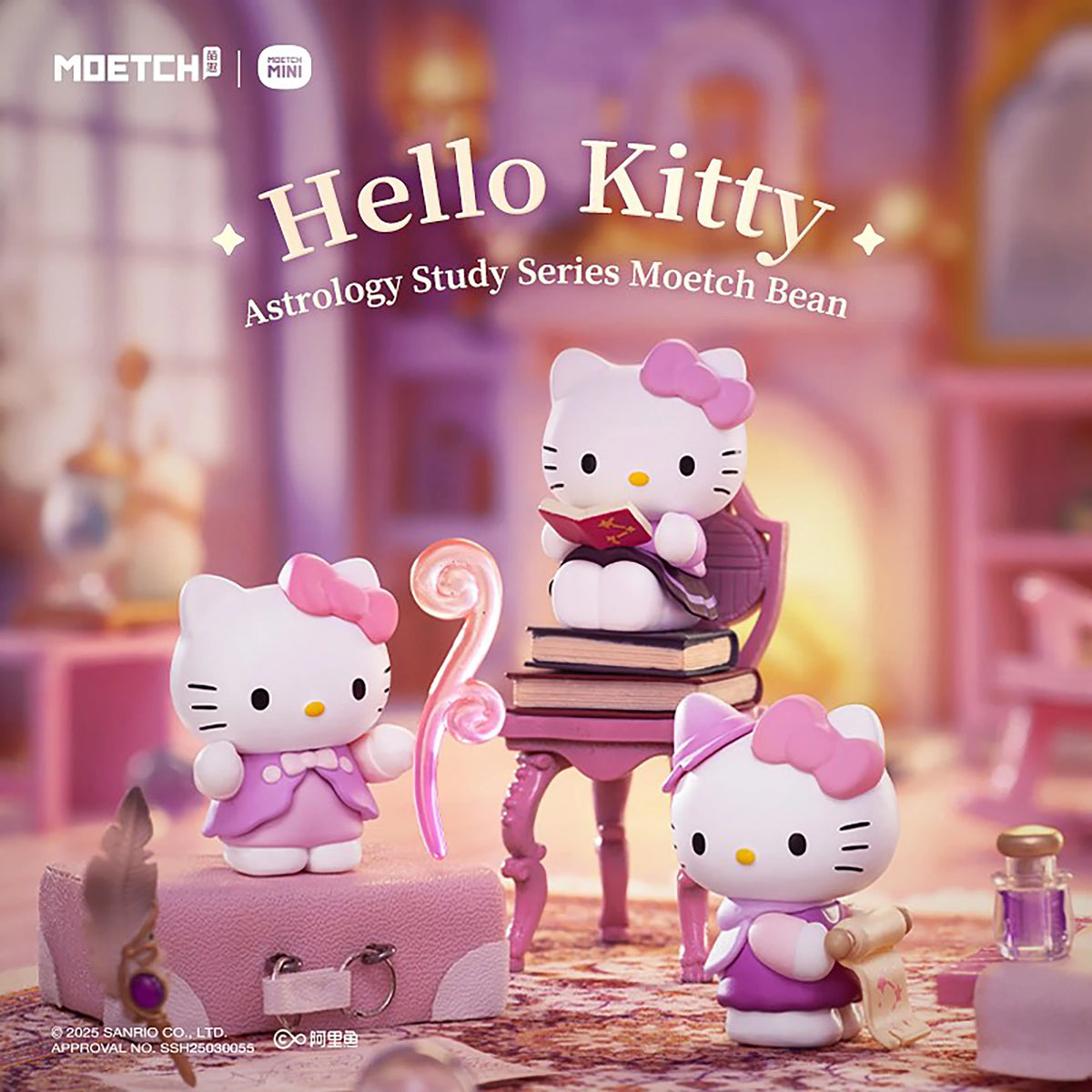 Hello Kitty astrology study mini figures with books and a potion bottle