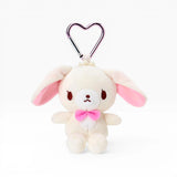 Sugarbunnies plush bunny keychain with heart clasp, cream face, red eyes, pink bow