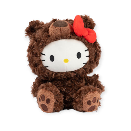 This charming Hello Kitty x Gund - Philbin Bear Plush Limited Edition showcases a cute white face, black eyes, and whiskers. It has a yellow nose and is dressed in an enchanting brown bear costume highlighted by a red bow. A perfect addition for collectors of GUND and Hello Kitty enthusiasts!